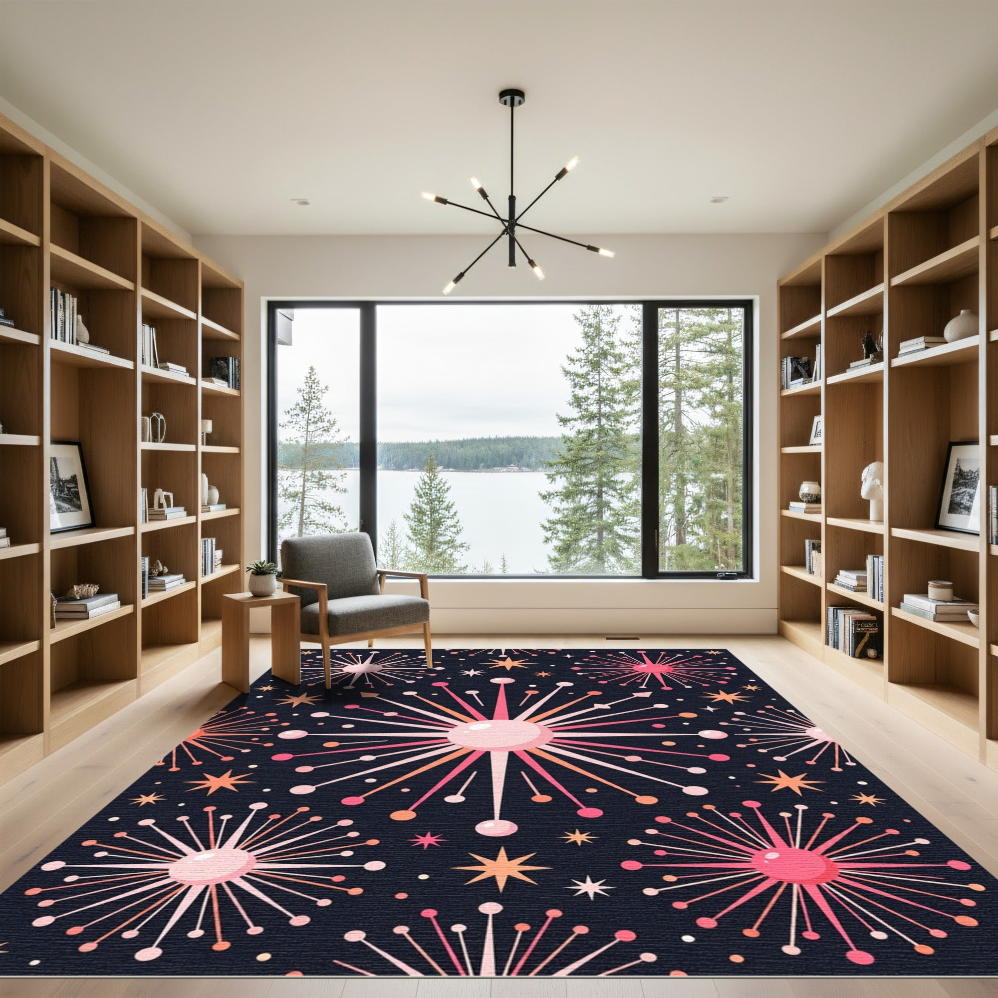 Retro Pink Starburst Burst Pattern Rug