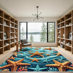 Coastal Starfish Underwater Teal Wave Rug