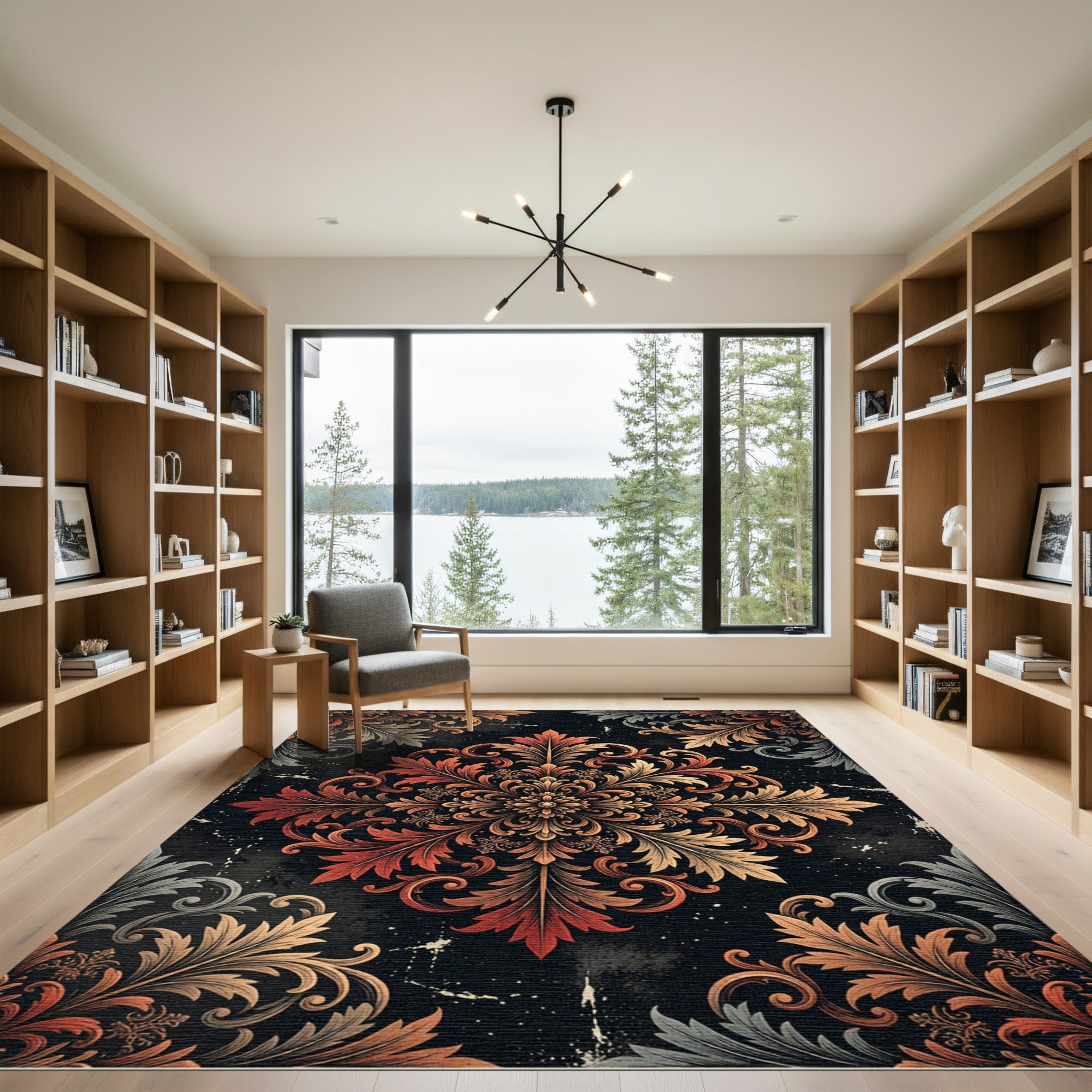 Ornate Copper Floral Damask Medallion Rug