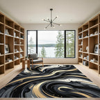 Abstract Black and Gold Swirl Rug