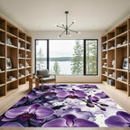 Ethereal Purple Orchid Ink Wash Floral Rug