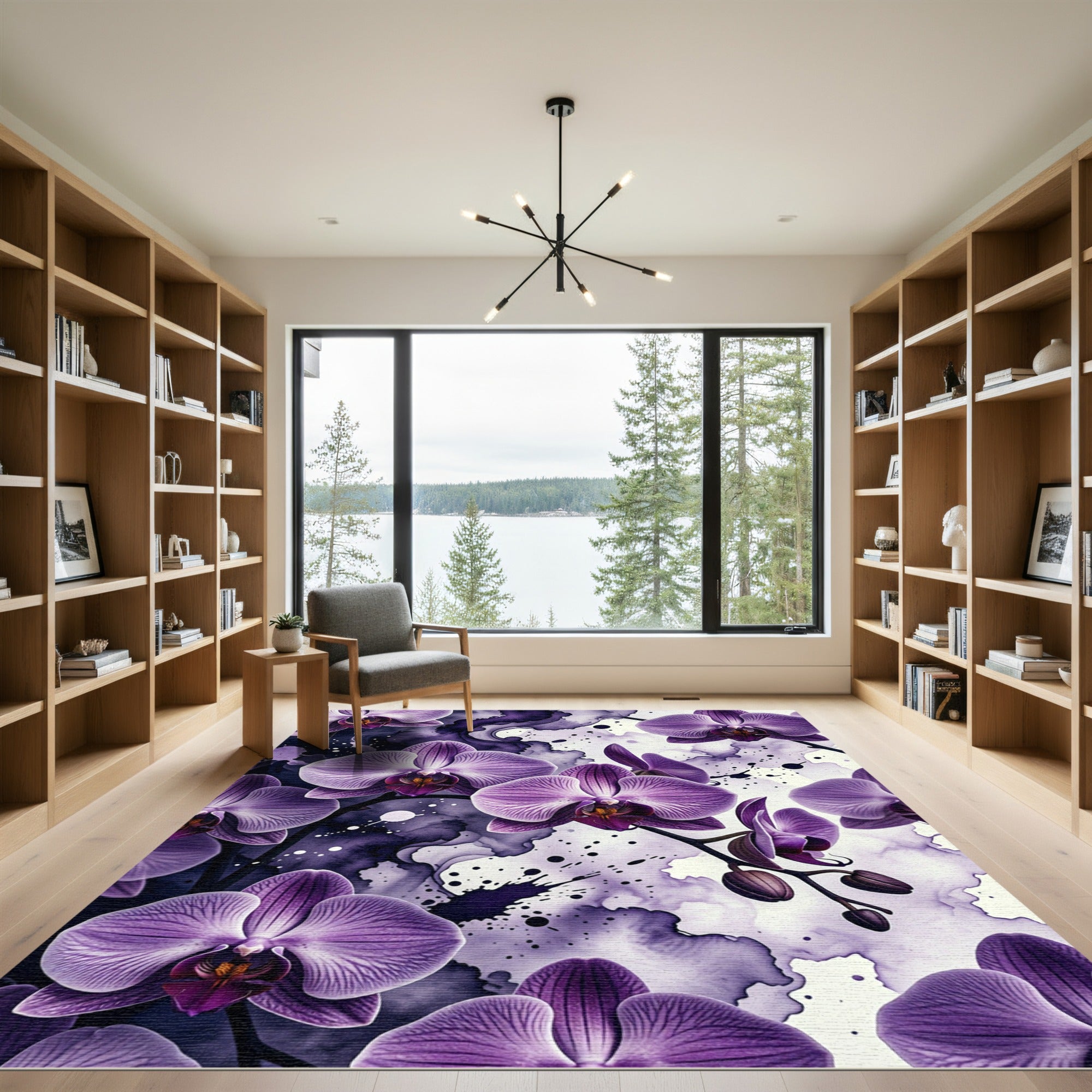 Ethereal Purple Orchid Ink Wash Floral Rug
