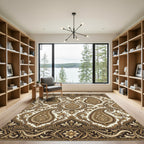 Ornate Paisley Gold Floral Border Rug
