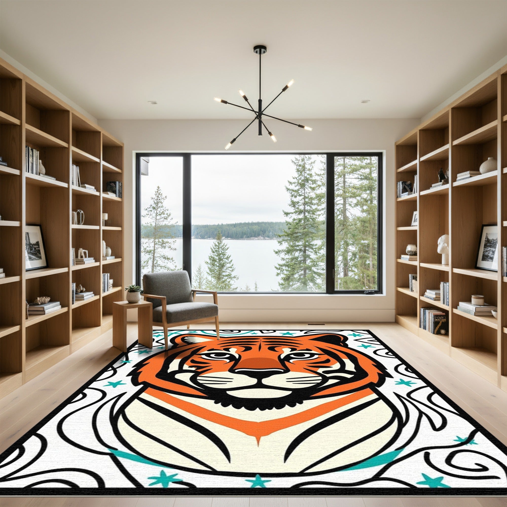 Bold Orange Tiger Face Art Rug