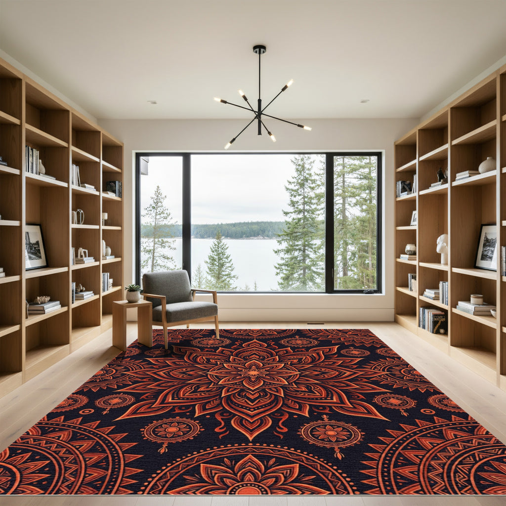 Intricate Crimson Mandala Repeat Rug