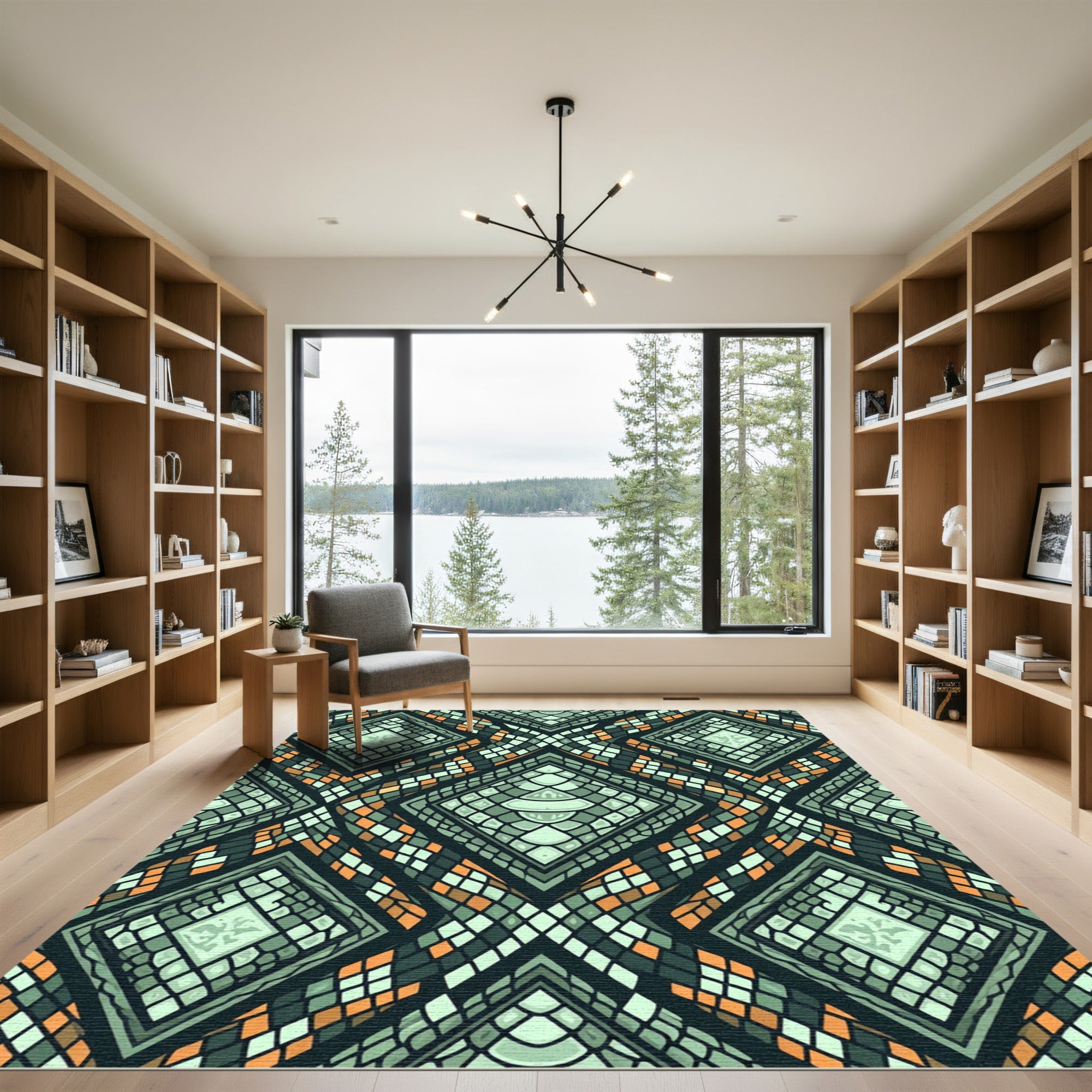 Emerald Snake Skin Geometric Diamond Rug
