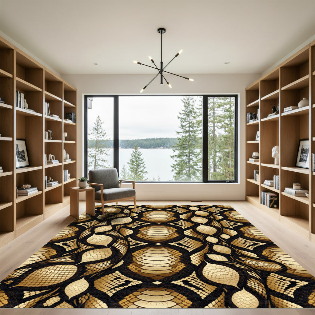 Luxurious Golden Serpent Scale Texture Rug