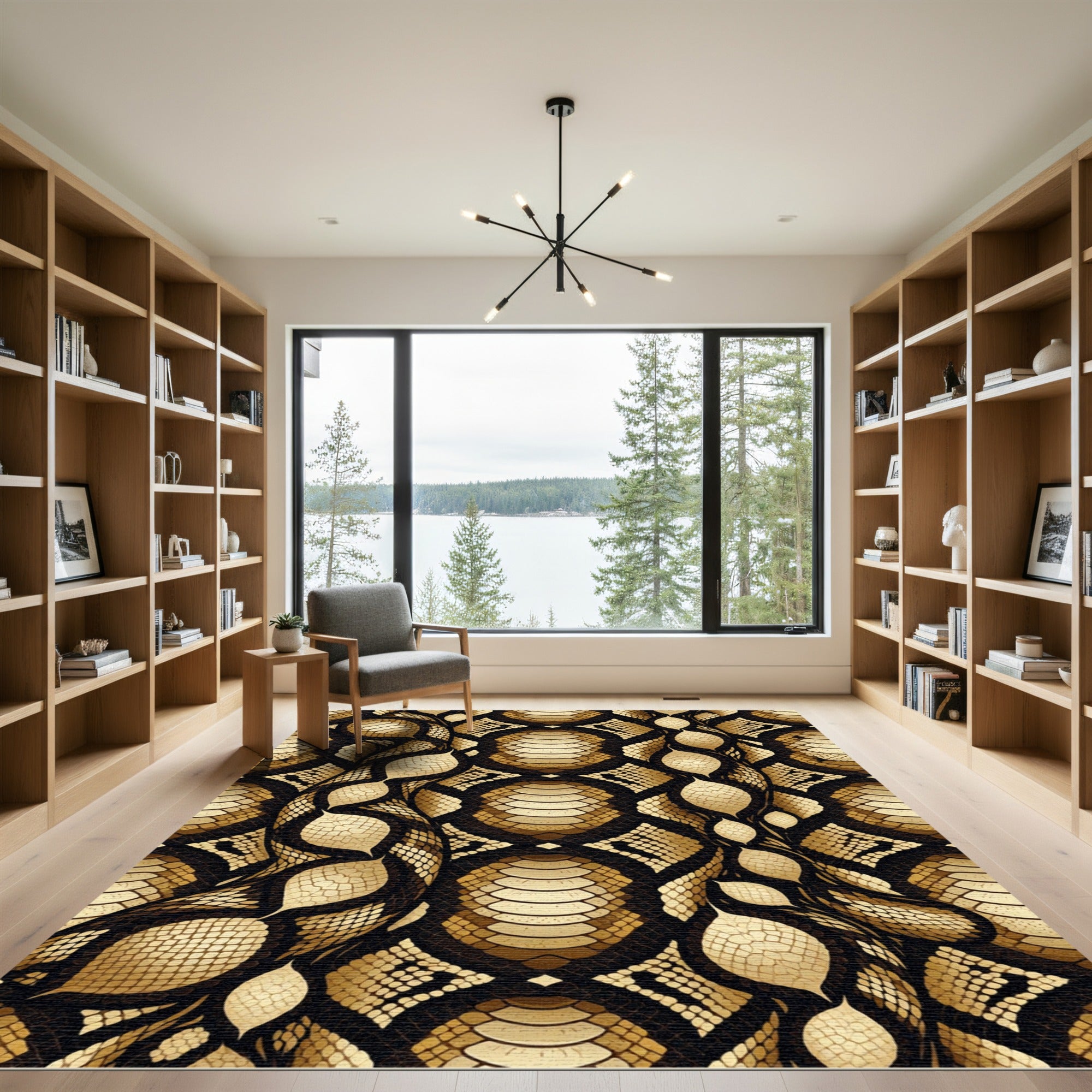 Luxurious Golden Serpent Scale Texture Rug