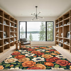 Burnt Orange Cream Blossom Floral Rug