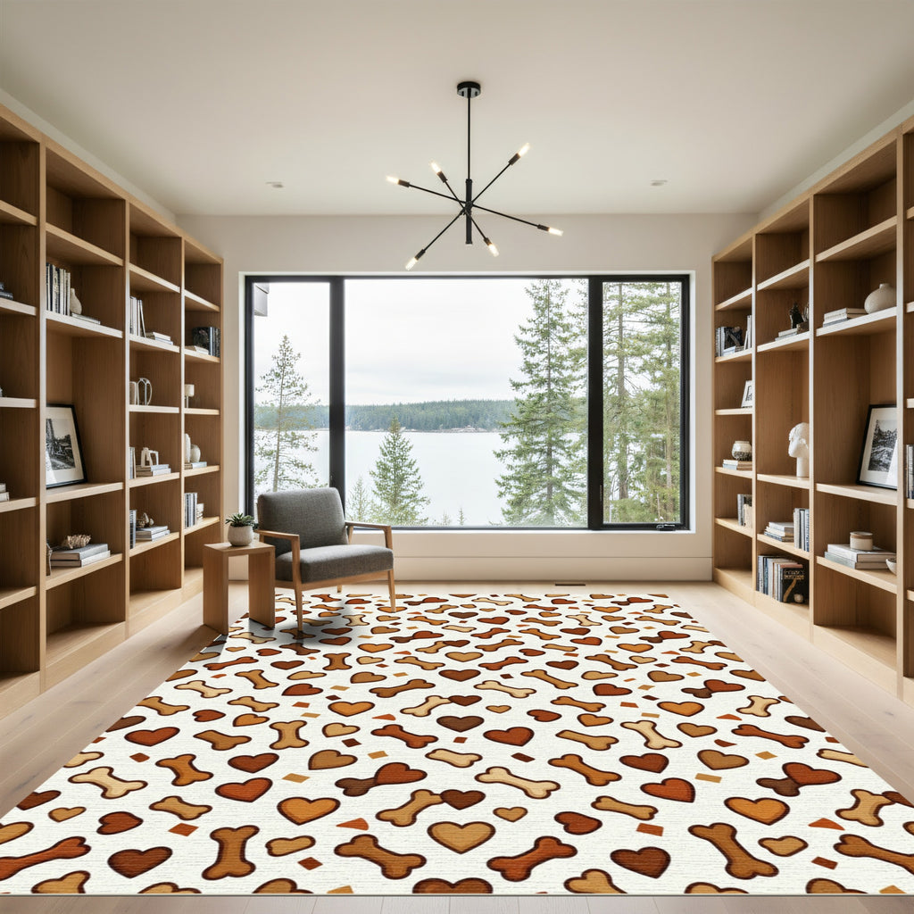 Playful Brown Heart and Bone Tile Rug