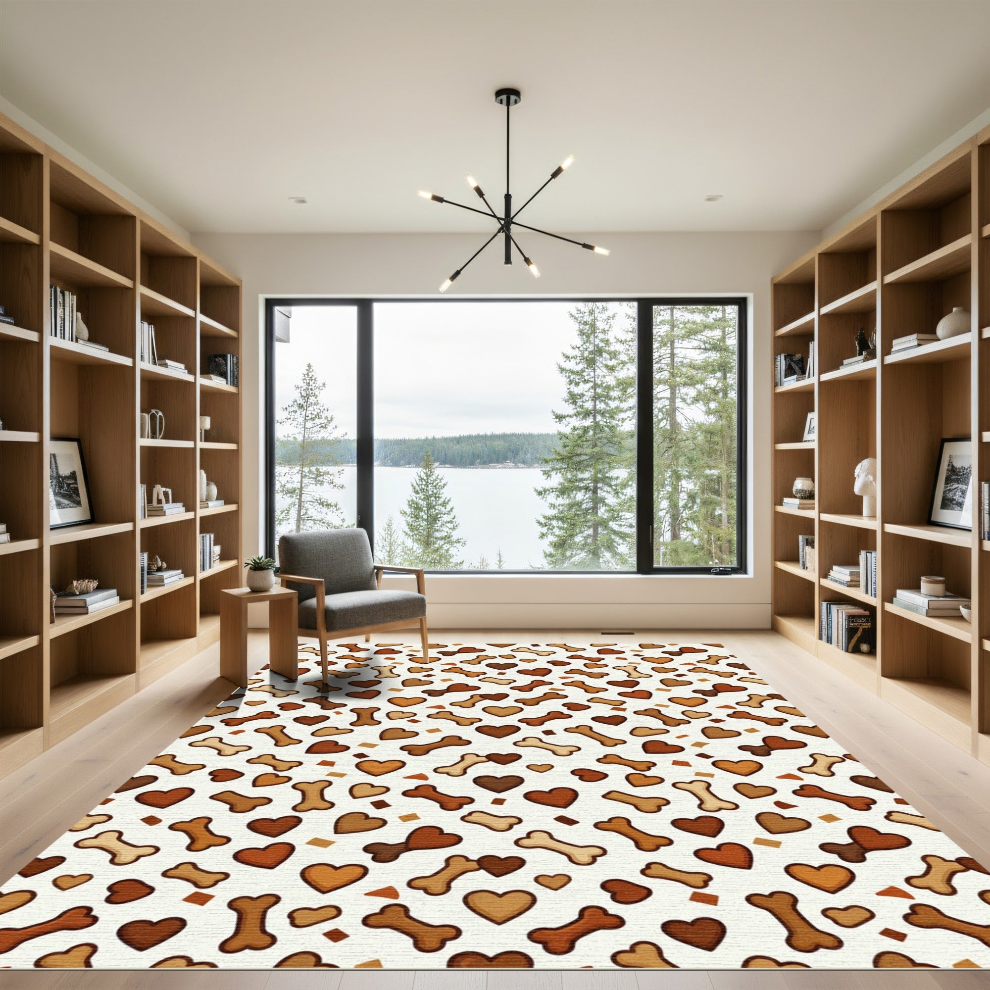 Playful Brown Heart and Bone Tile Rug