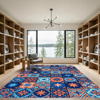 Orange Blue Floral Medallion Patchwork Rug