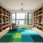 Deep Blue Green Teal Geometric Blocks Rug