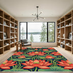 Vibrant Red Lotus Pond Floral Rug