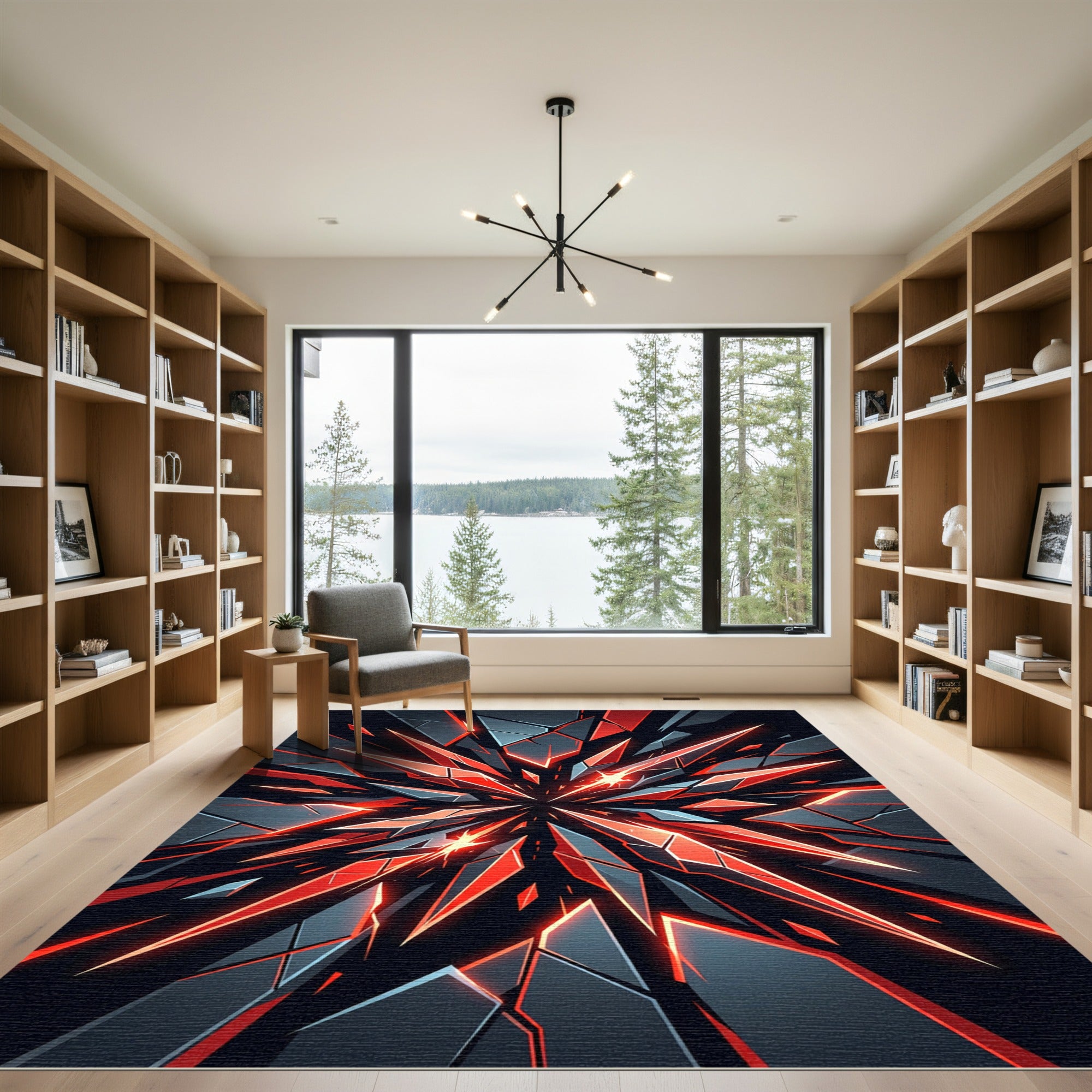 Electric Red Shattered Glass Abstract Rug