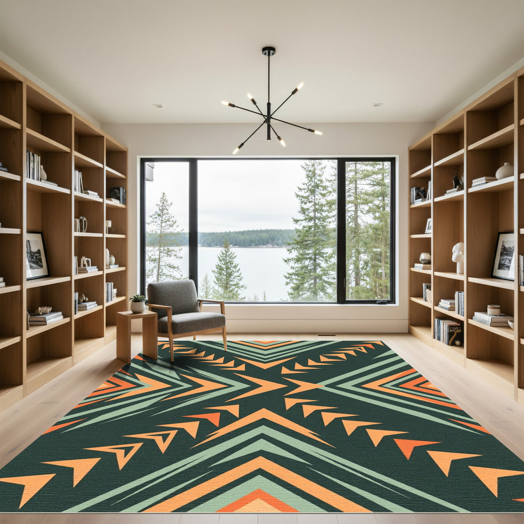 Bold Sage and Tangerine Geometric Arrow Rug