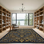 Ornate Gold and Charcoal Floral Damask Rug