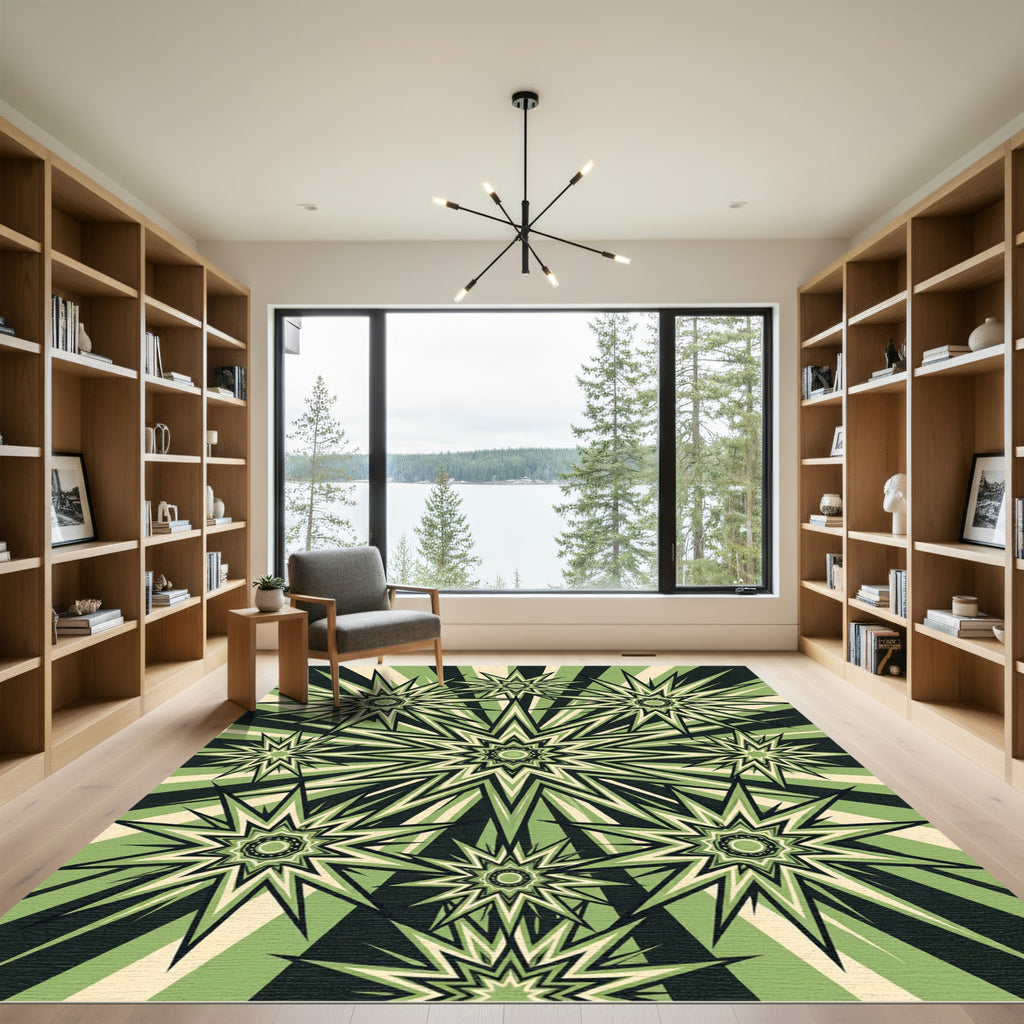 Modern Sage Burst Geometric Star Rug