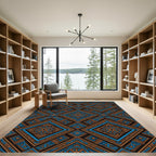 Geometric Indigo Amber Diamond Medallion Rug