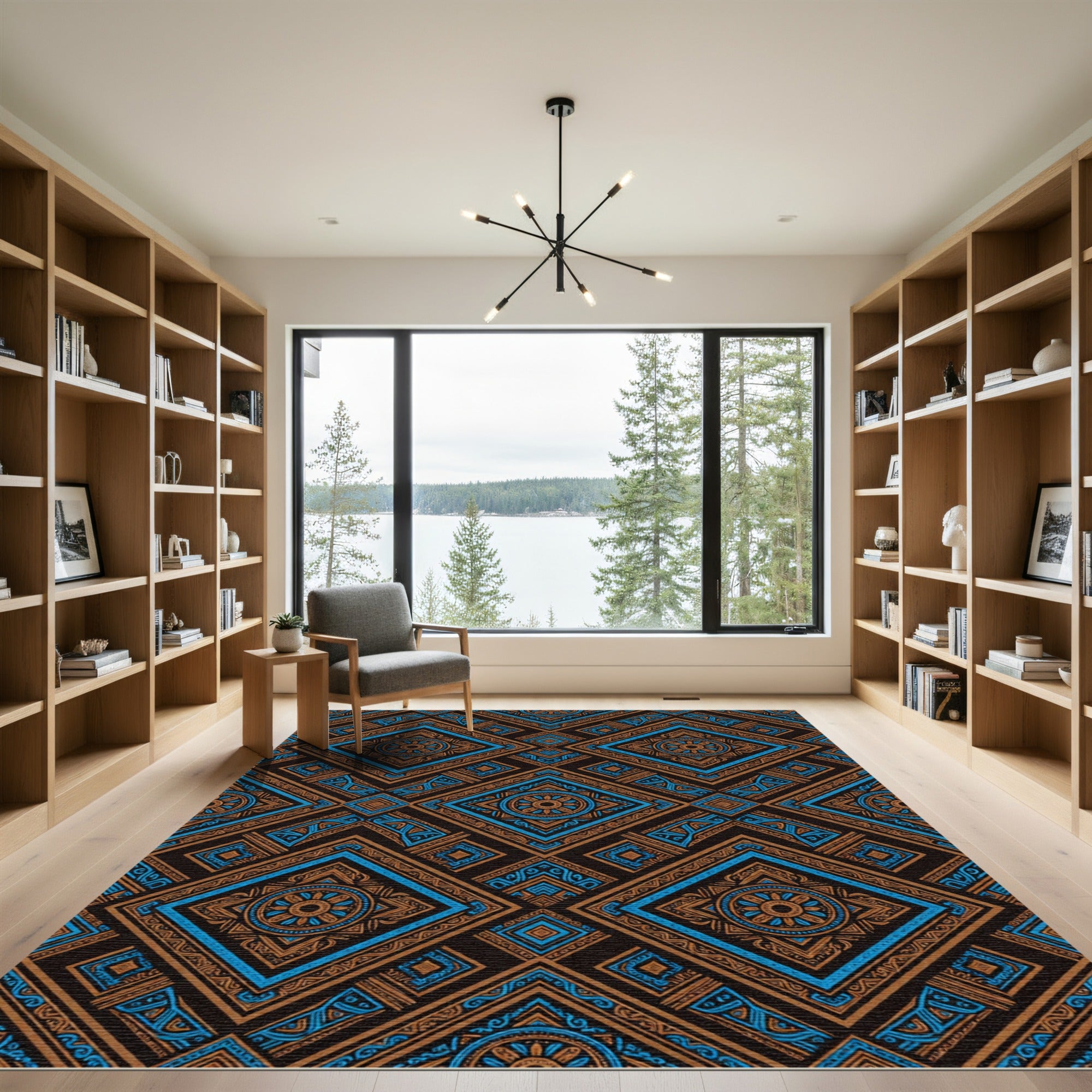 Geometric Indigo Amber Diamond Medallion Rug