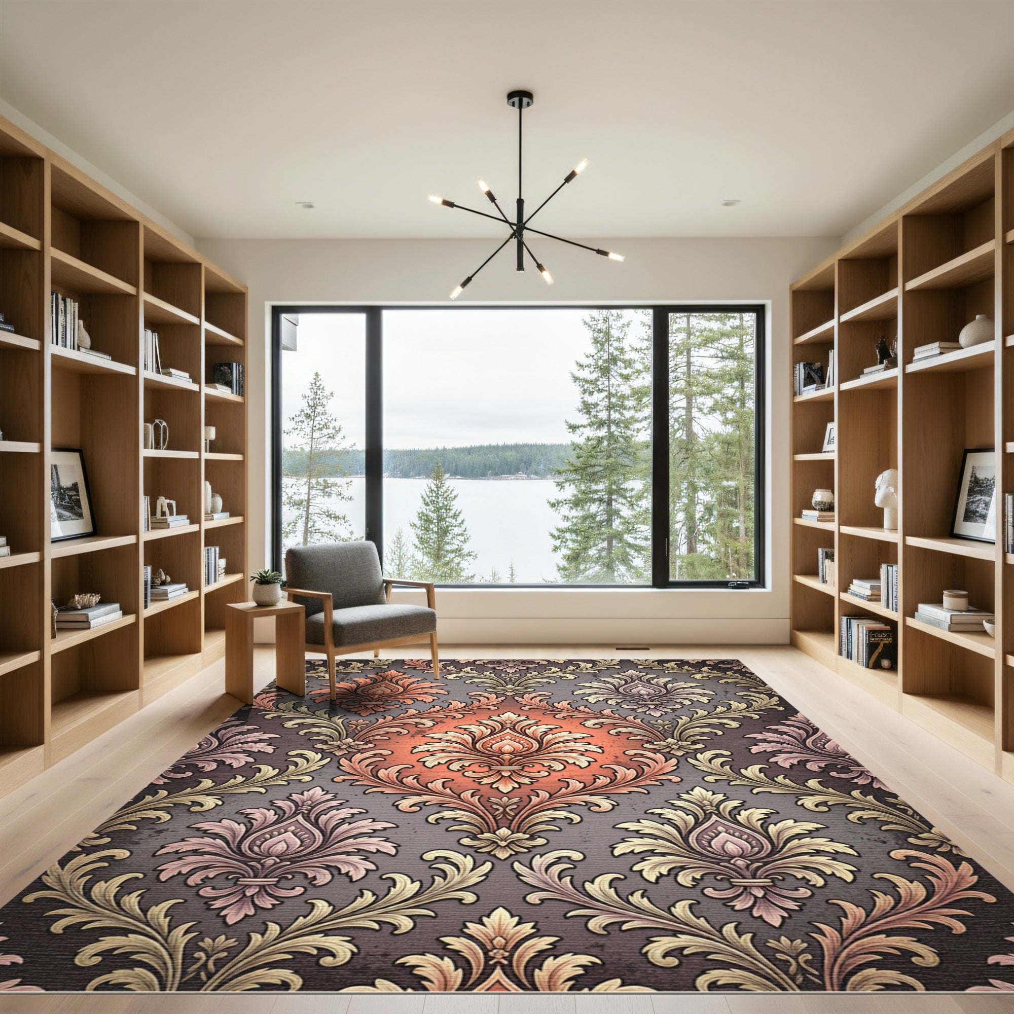 Coral And Gold Acanthus Scroll Rug