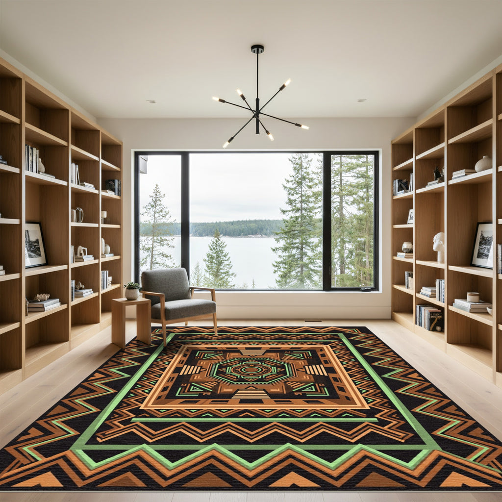Earthy Bronze Geometric Mayan Step Rug