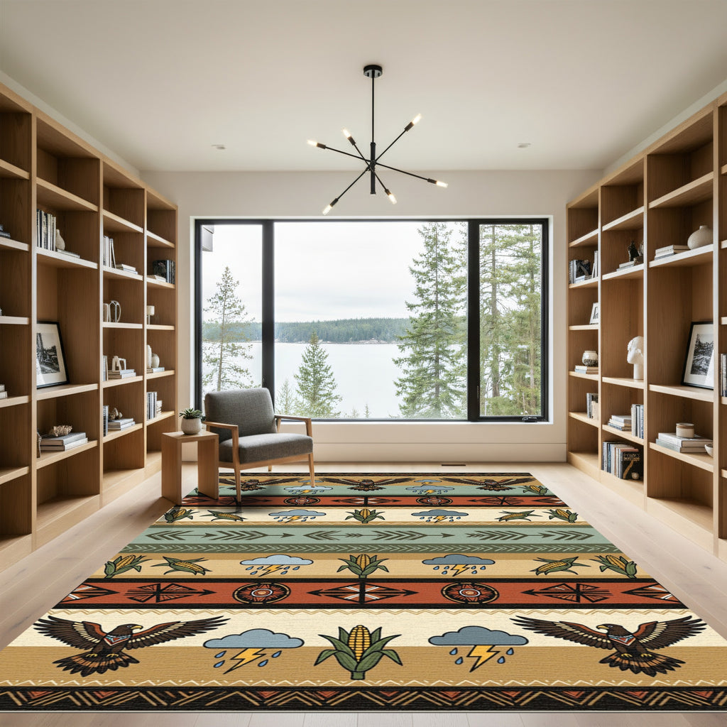 Earthy Southwestern Eagle Corn Weather Stripe Rug