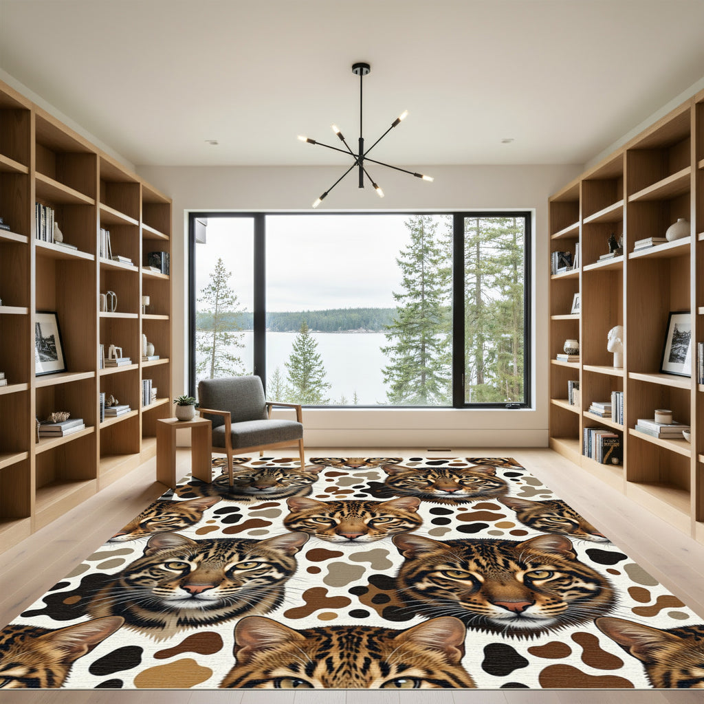 Exotic Brown Ocelot Face Animal Rug