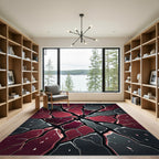 Shattered Crimson and Charcoal Angular Fractures Rug