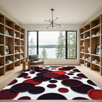 Crimson Red Scattered Circles Rug
