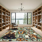 Whimsical Jungle Animal Fern Folk Art Rug