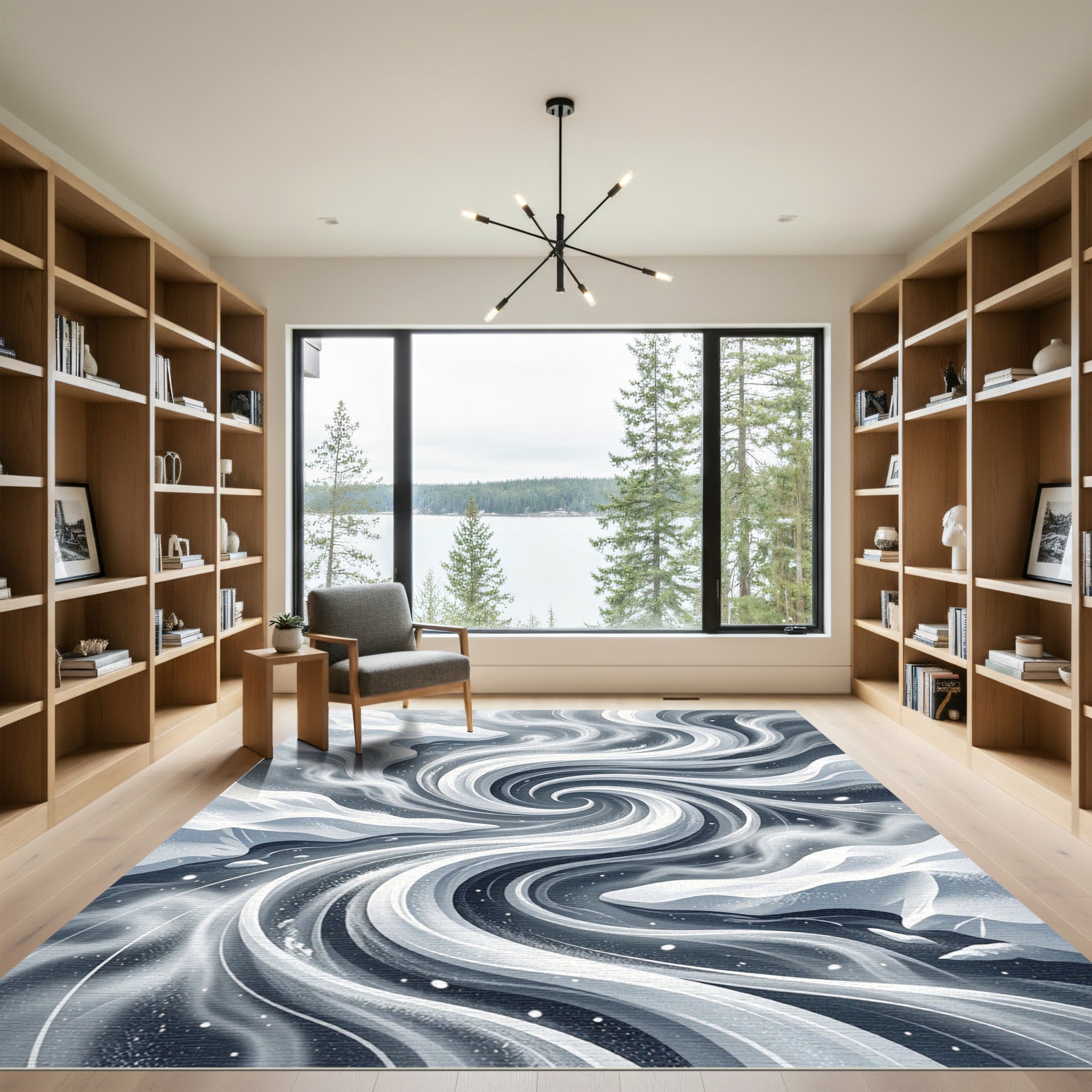 Monochrome Abstract Whirlwind Swirl Rug