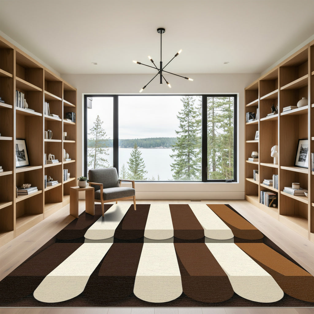 Contemporary Chocolate and Cream Vertical Stripe Rug