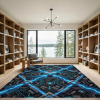 Luminous Neon Cyber Circuit Grid Rug