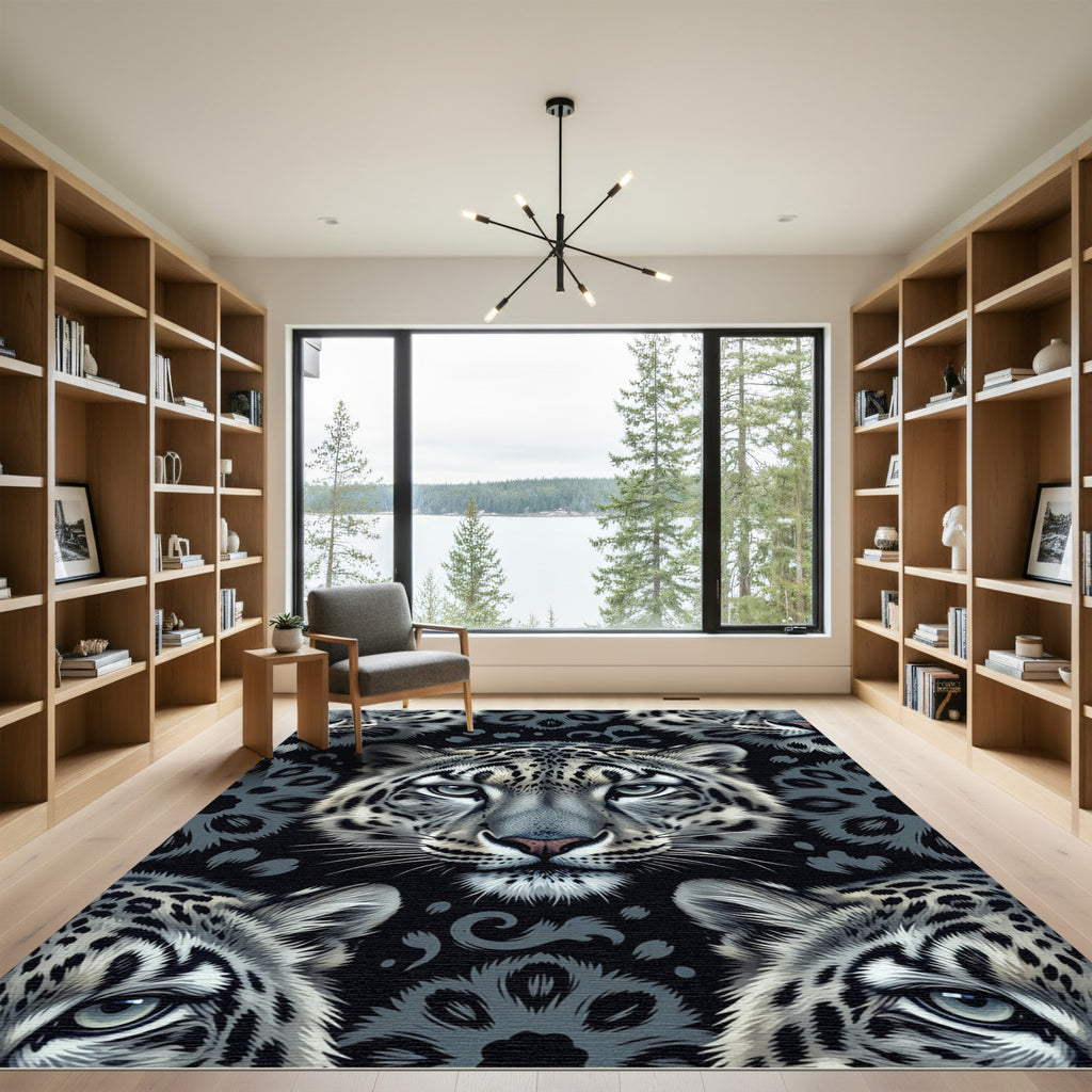 Black White Jaguar Mandalas Rug