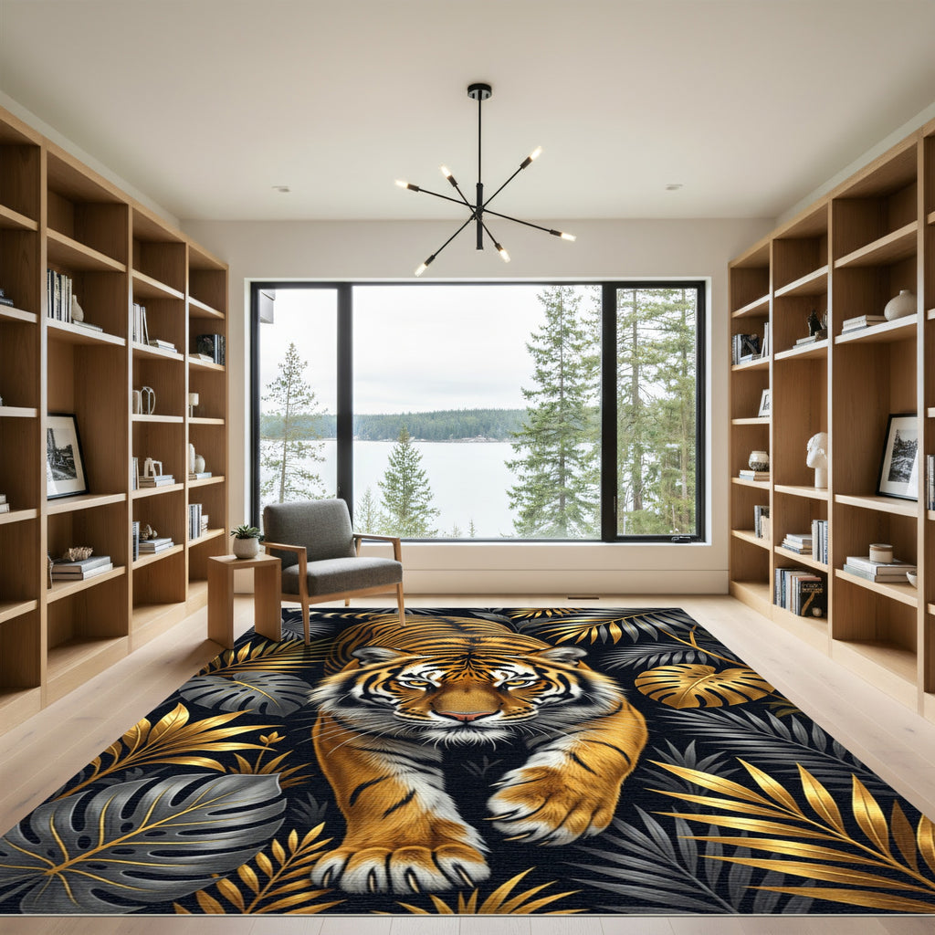 Golden Tiger Tropical Jungle Foliage Rug