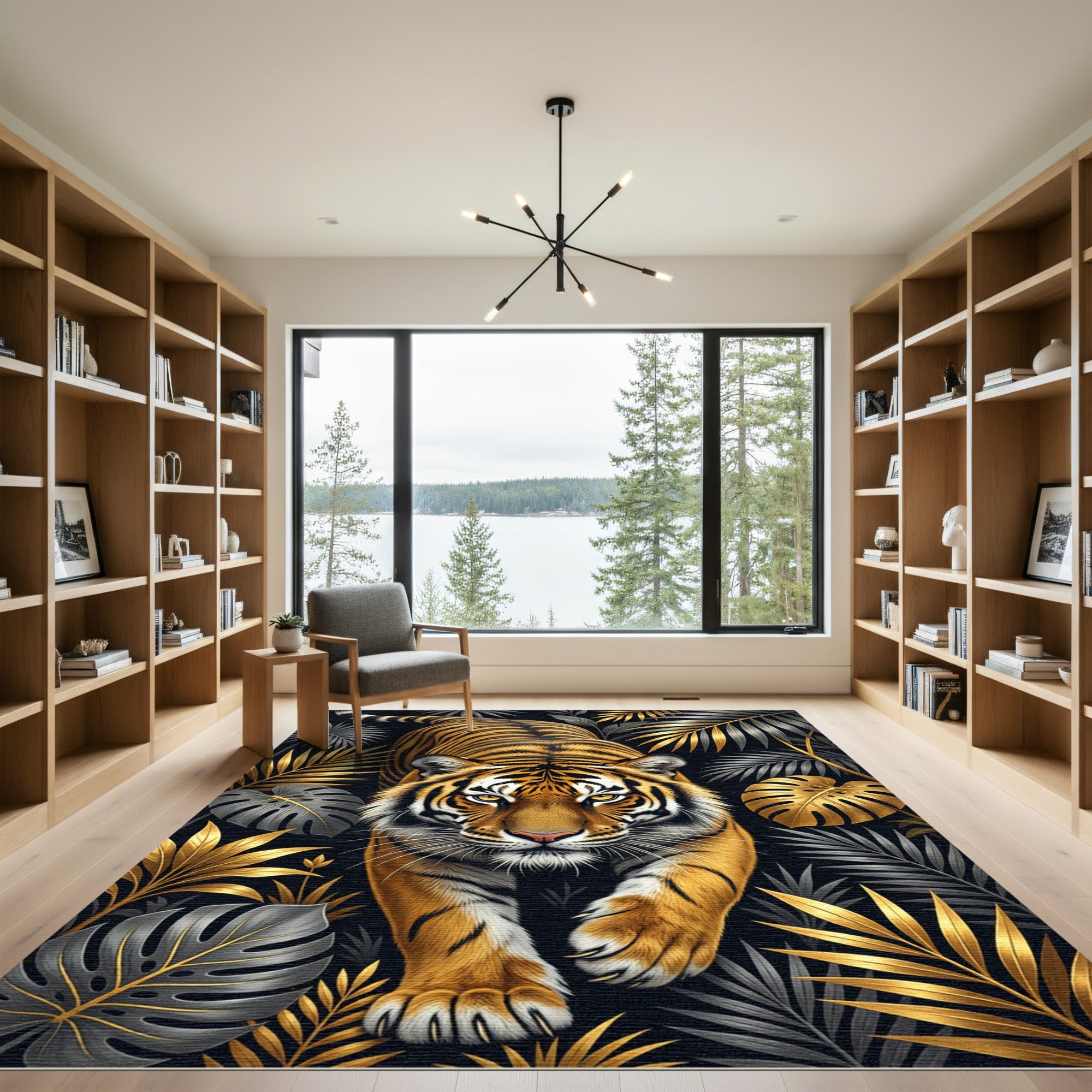 Golden Tiger Tropical Jungle Foliage Rug