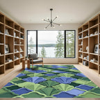 Layered Teal and Sage Scalloped Shell Rug