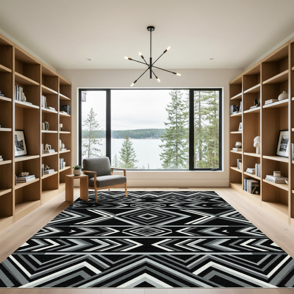 Monochromatic Geometric Chevron Diamond Decor Rug