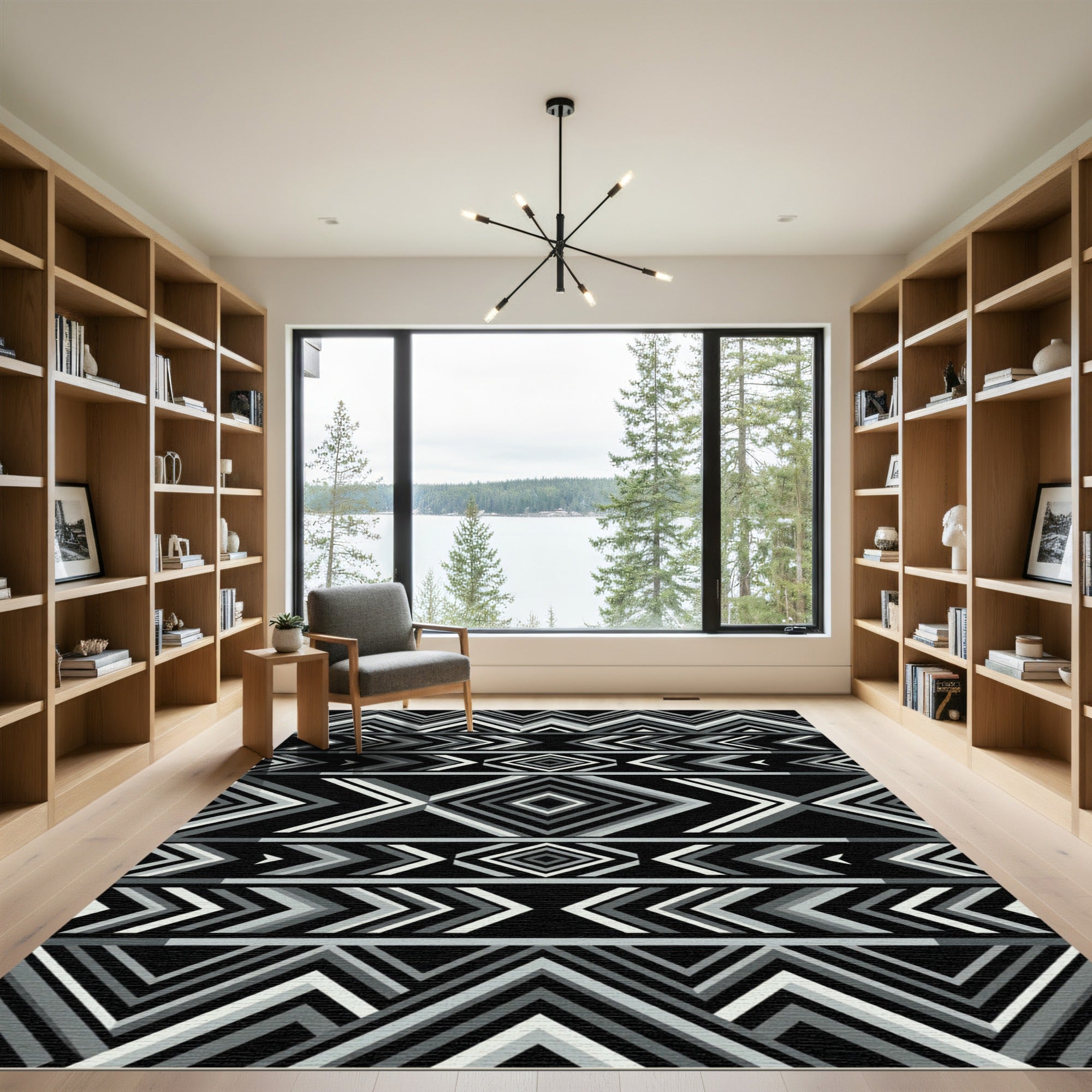 Monochromatic Geometric Chevron Diamond Decor Rug