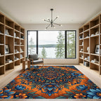 Saturated Blue Orange Blossom Mandala Rug