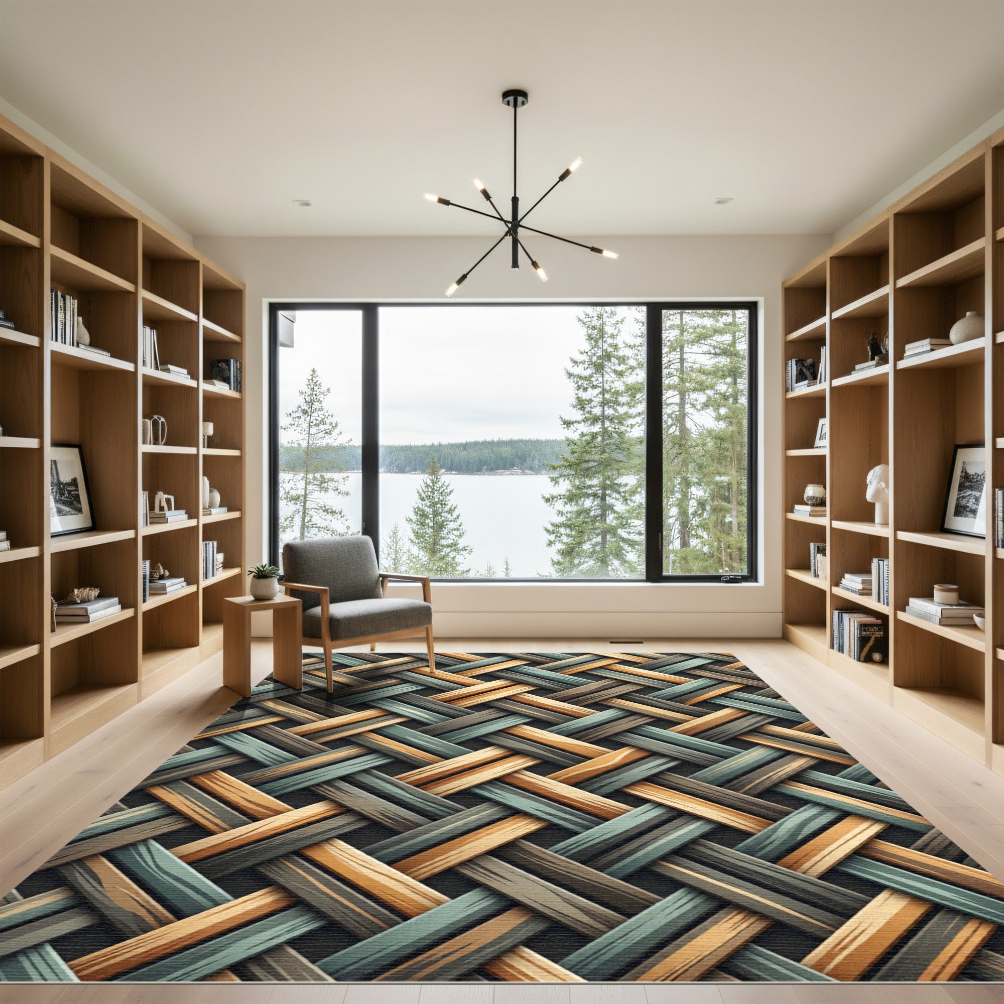 Woven Amber and Sage Diagonal Plaid Rug