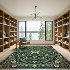 Dark Teal Floral Medallion Mandala Rug