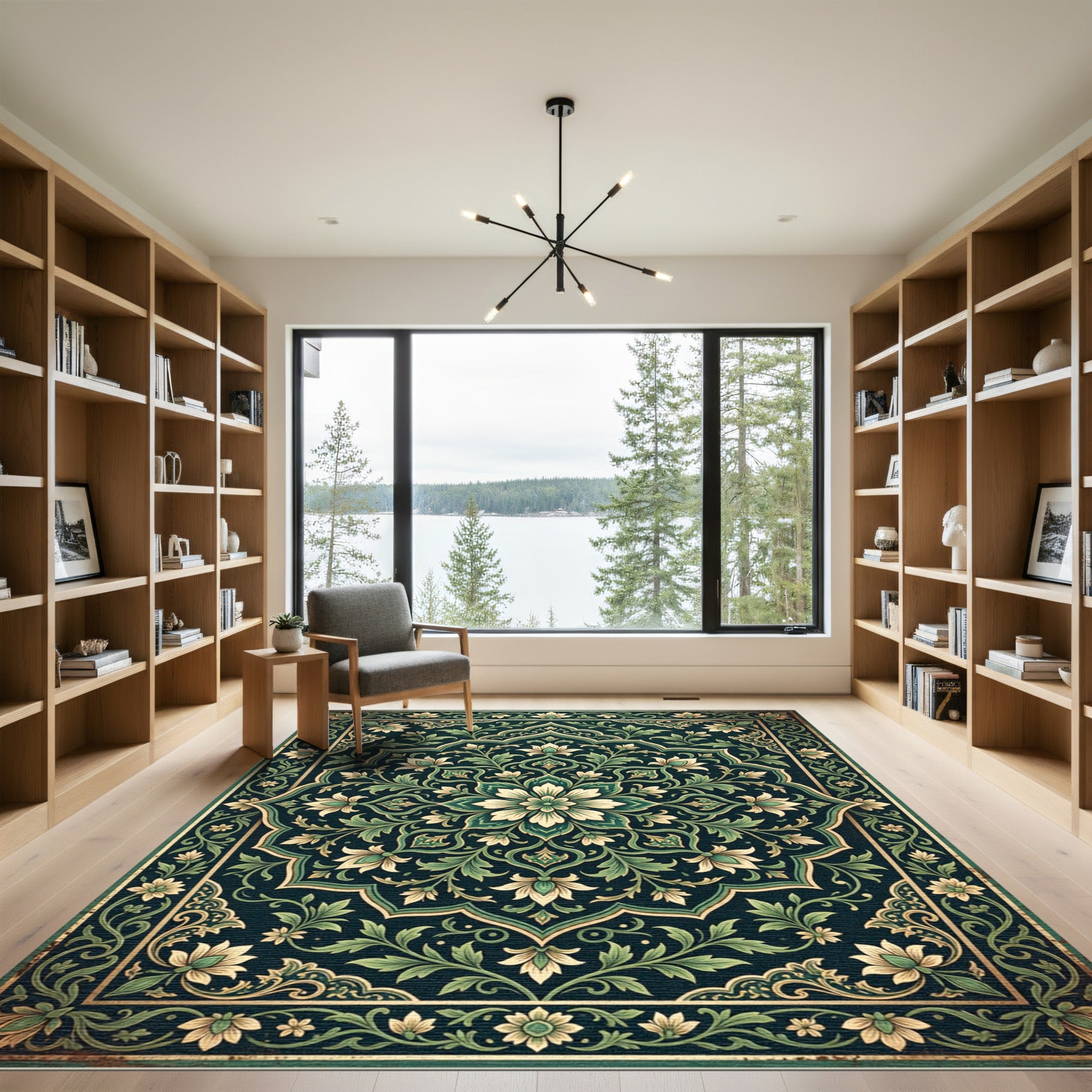 Dark Teal Floral Medallion Mandala Rug