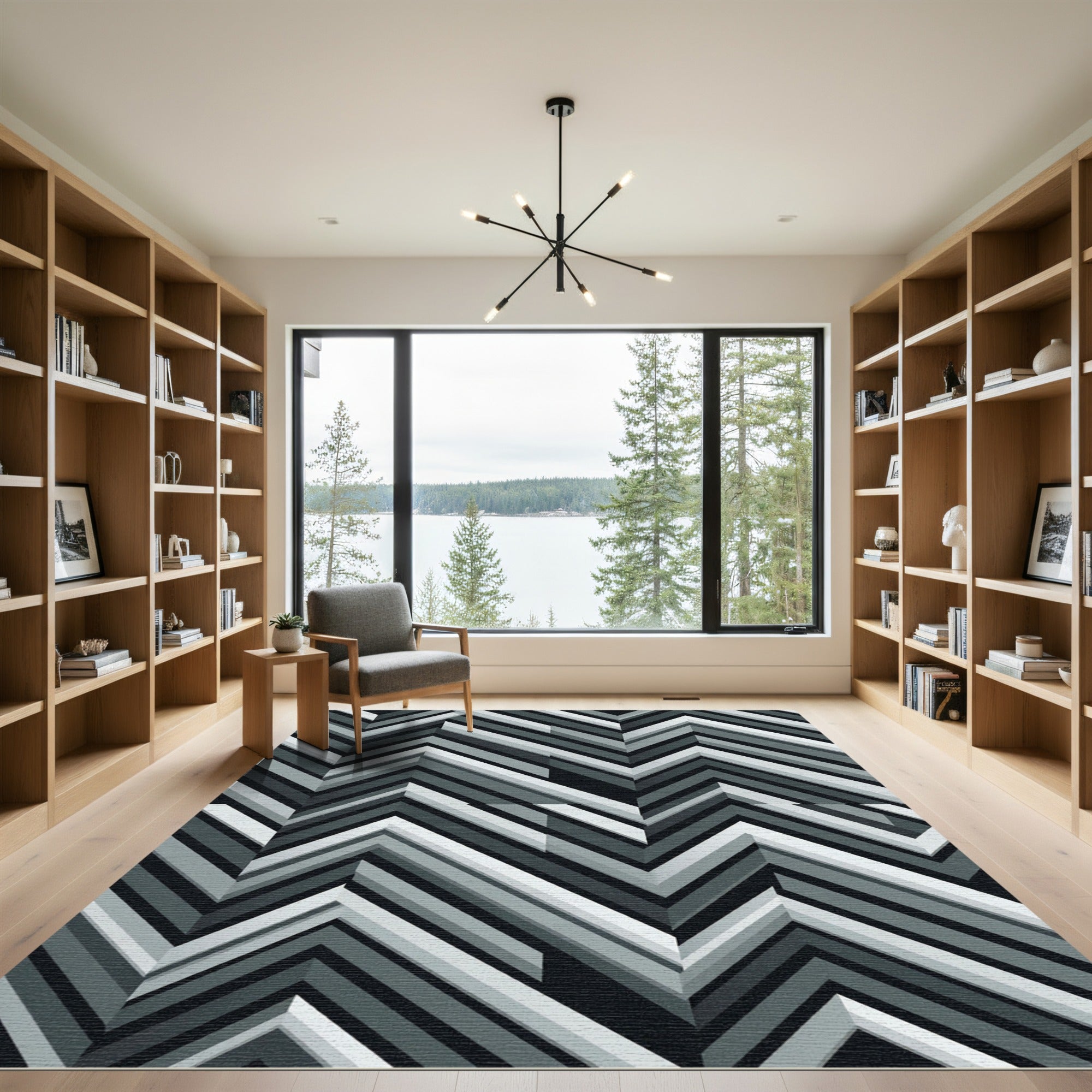 Monochrome Chevron Geometric Angular Art Rug