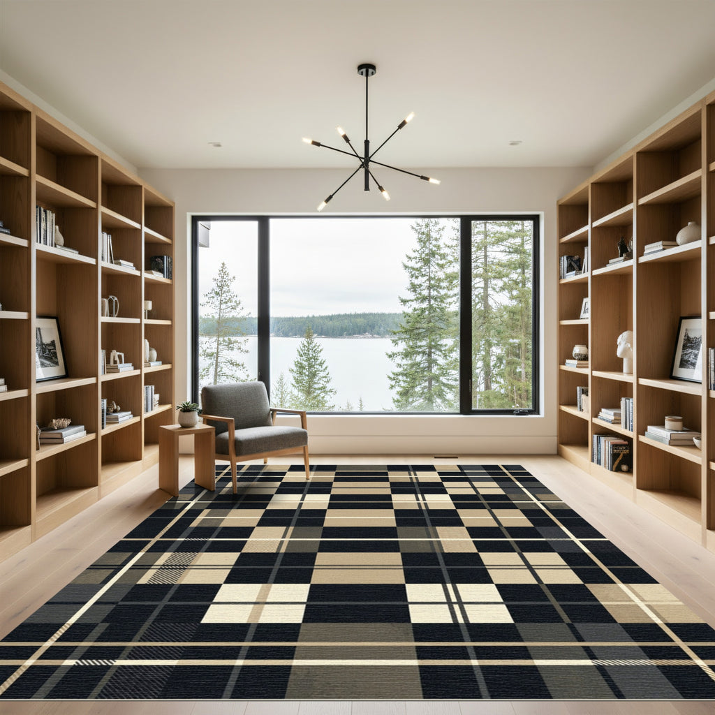 Modern Neutral Plaid Grid Rug