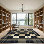 Modern Neutral Plaid Grid Rug