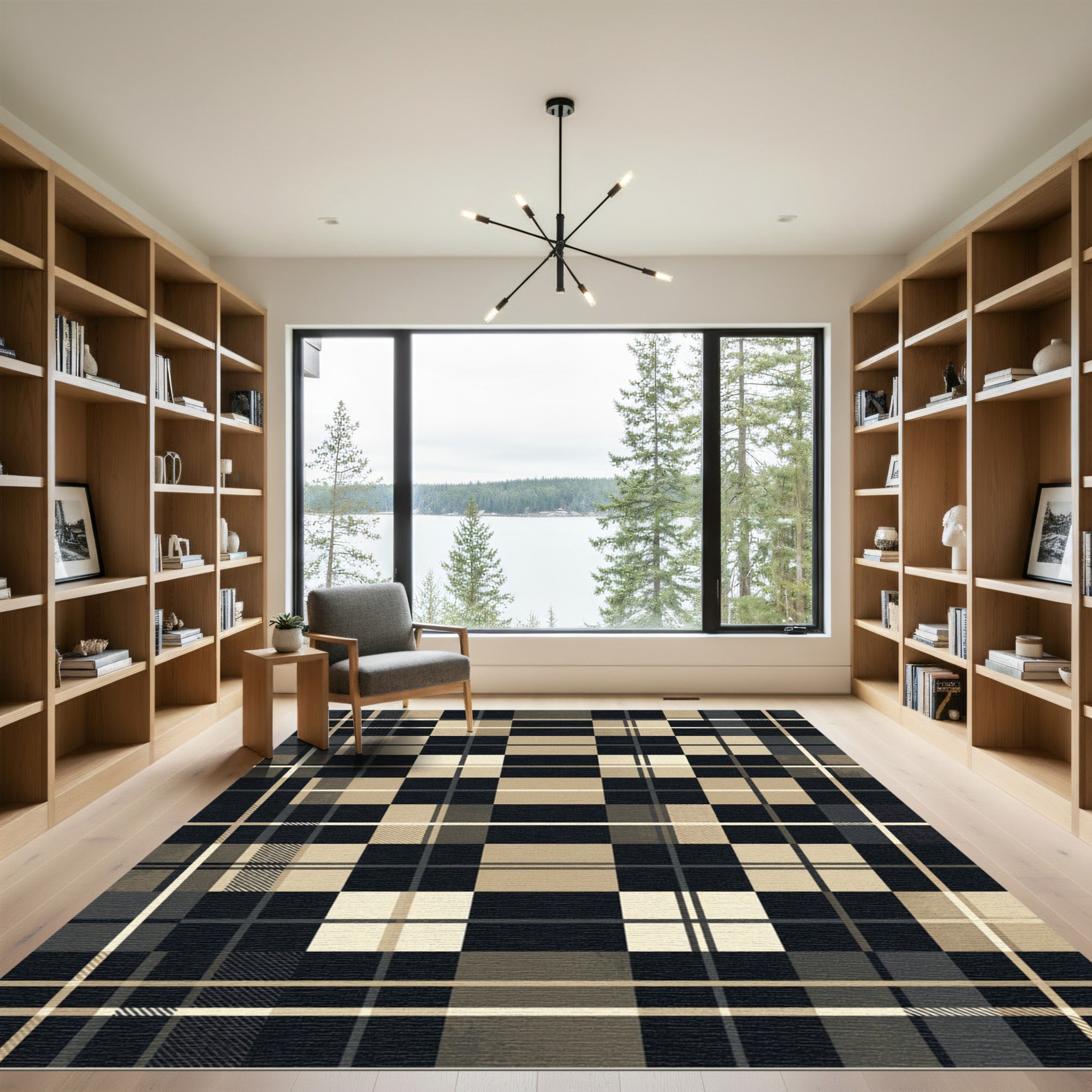 Modern Neutral Plaid Grid Rug