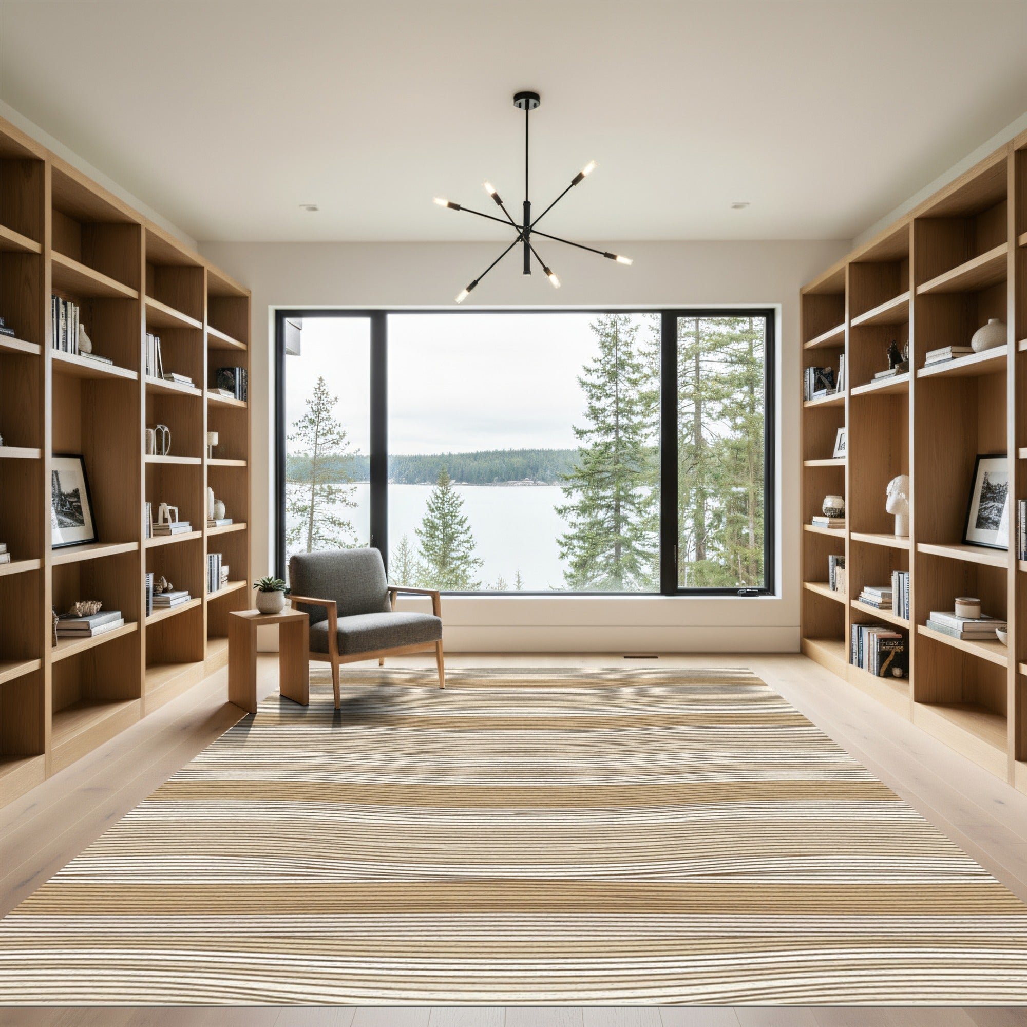 Minimalist Wavy Neutral Stripe Rug