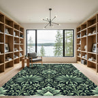 Sage Green Floral Damask Art Nouveau Rug